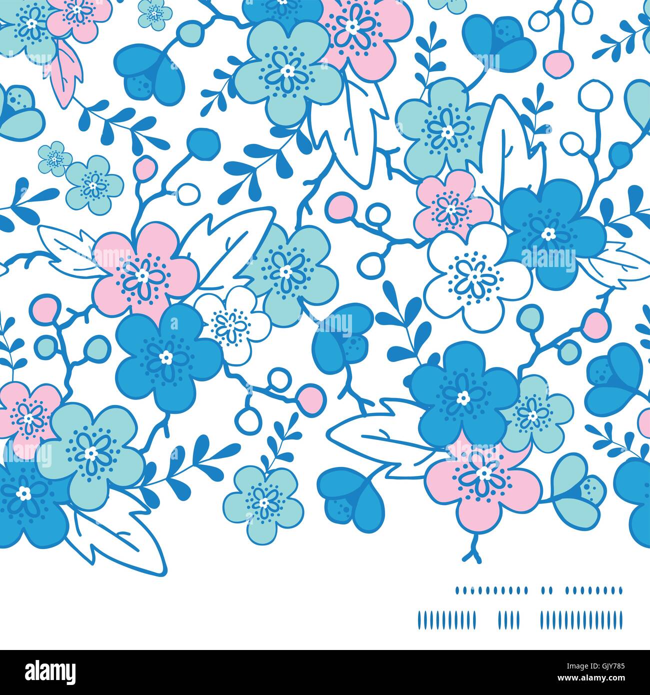 Vector Blue and Pink Kimono Blossoms Horizontal Frame Seamless P Stock Vector