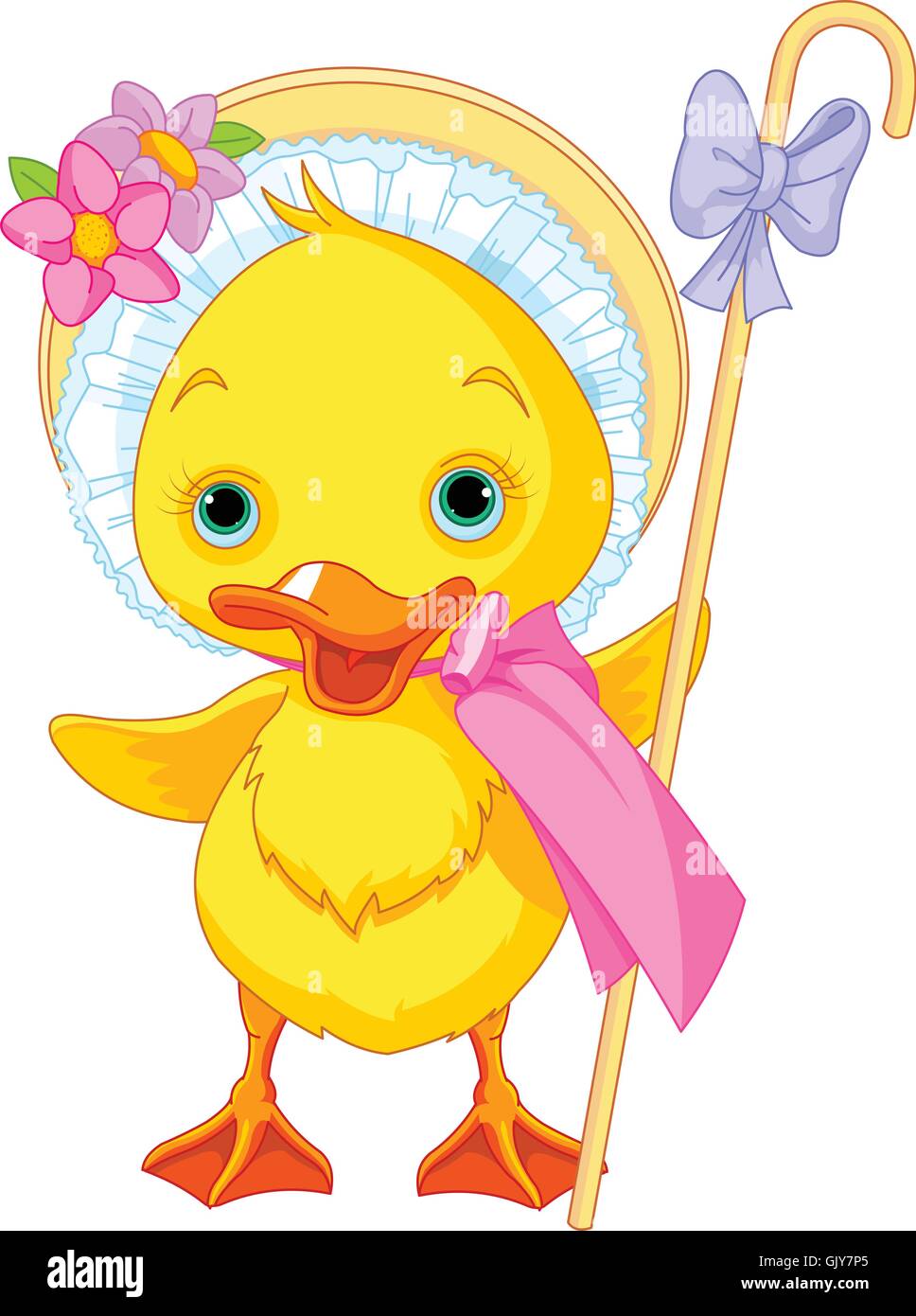 Easter Duckling with shepherdess staff Stock Vector