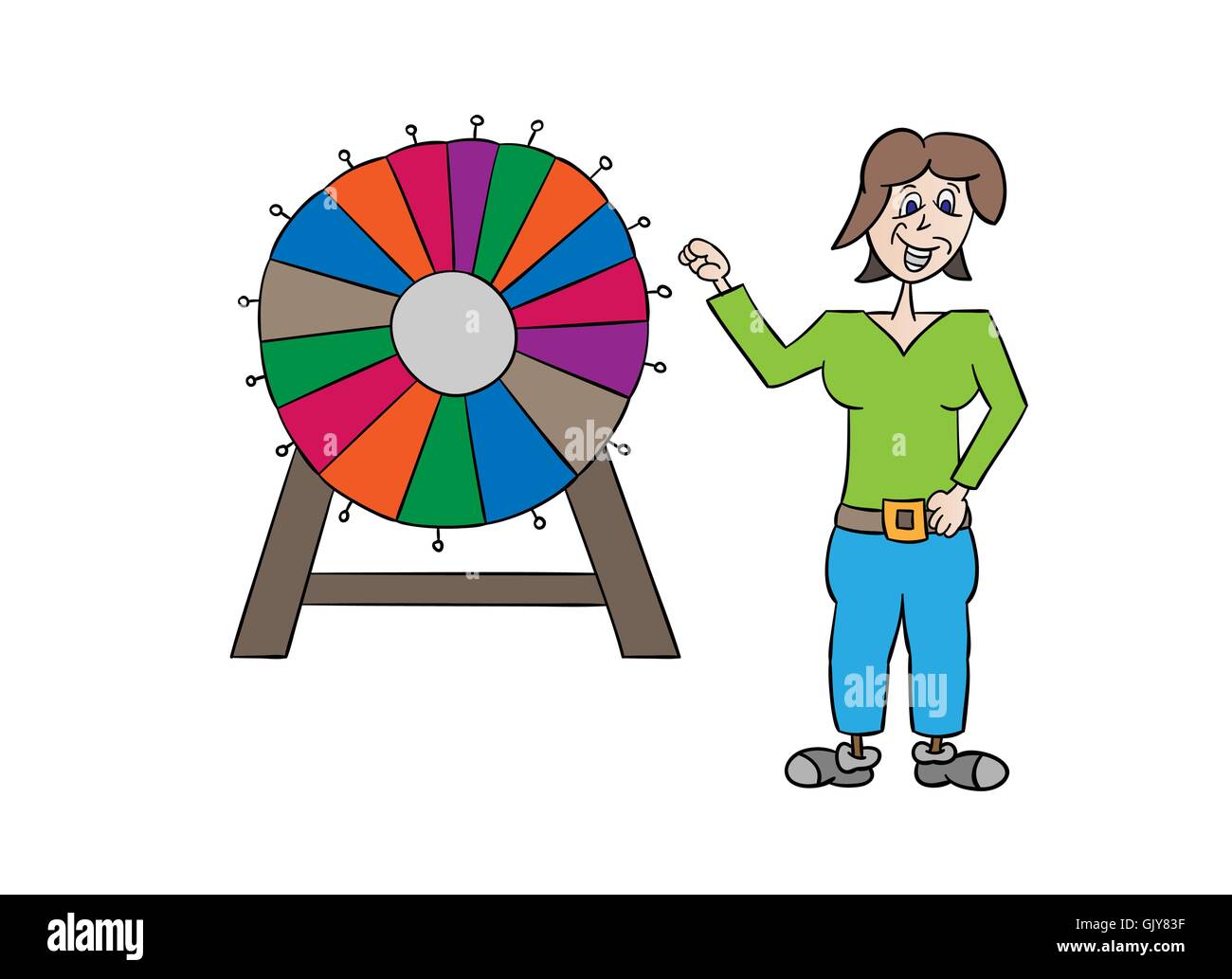 wheel of fortune and woman Stock Vector