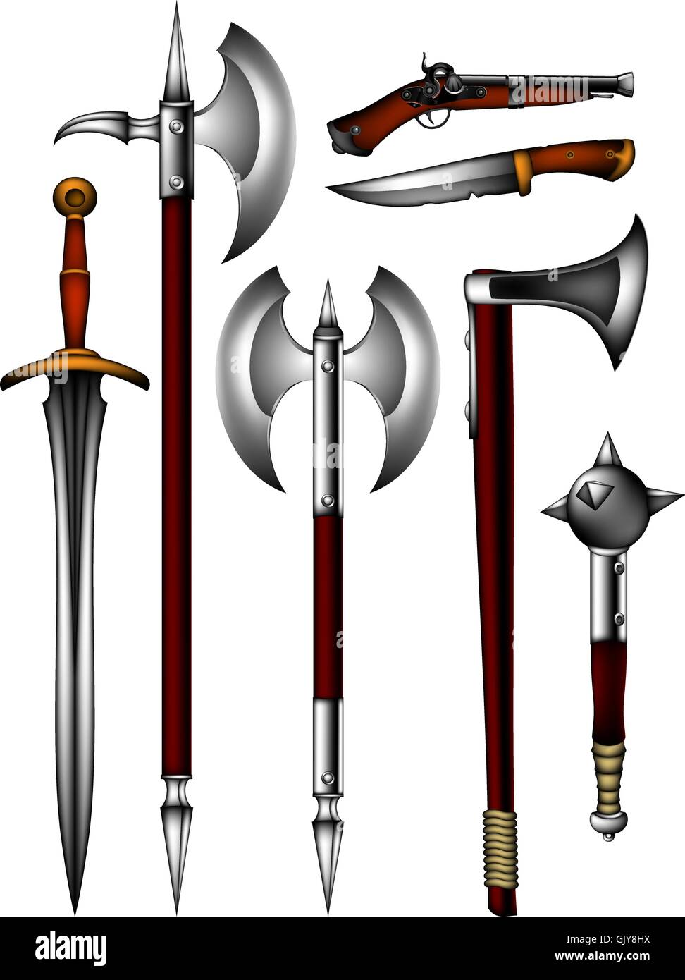 https://c8.alamy.com/comp/GJY8HX/set-of-ancient-weapons-GJY8HX.jpg