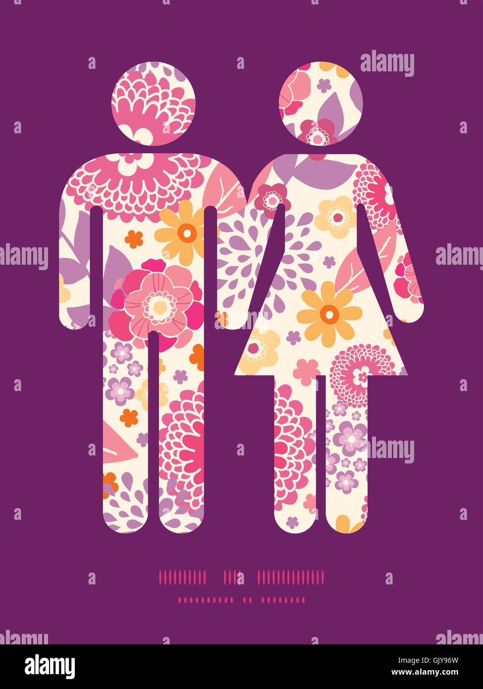 Vector warm summer plants couple in love silhouettes frame patte Stock ...