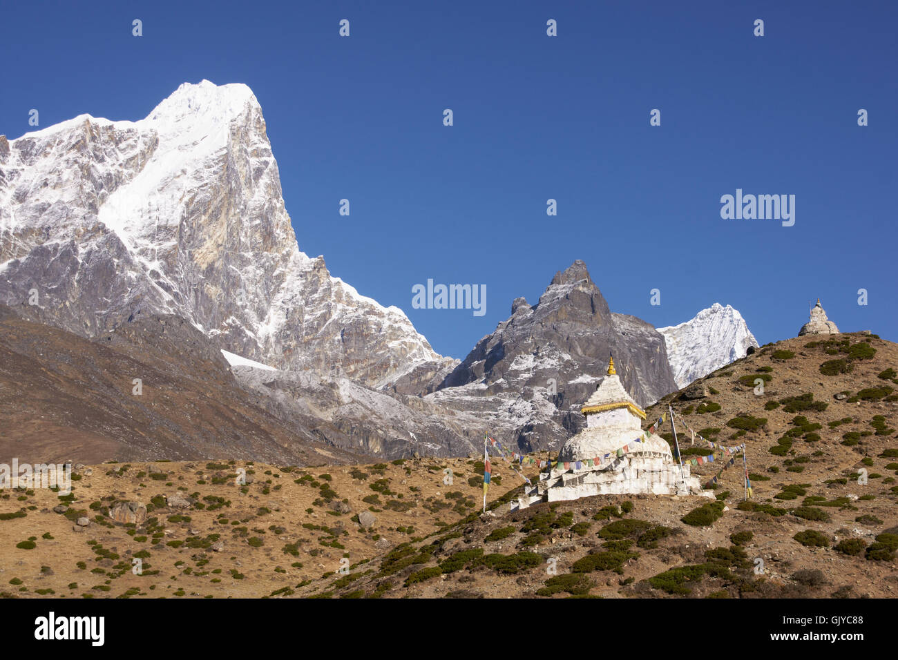 Buddhist stupa high in the Himalaya mountains around Dingboche (4410 ...