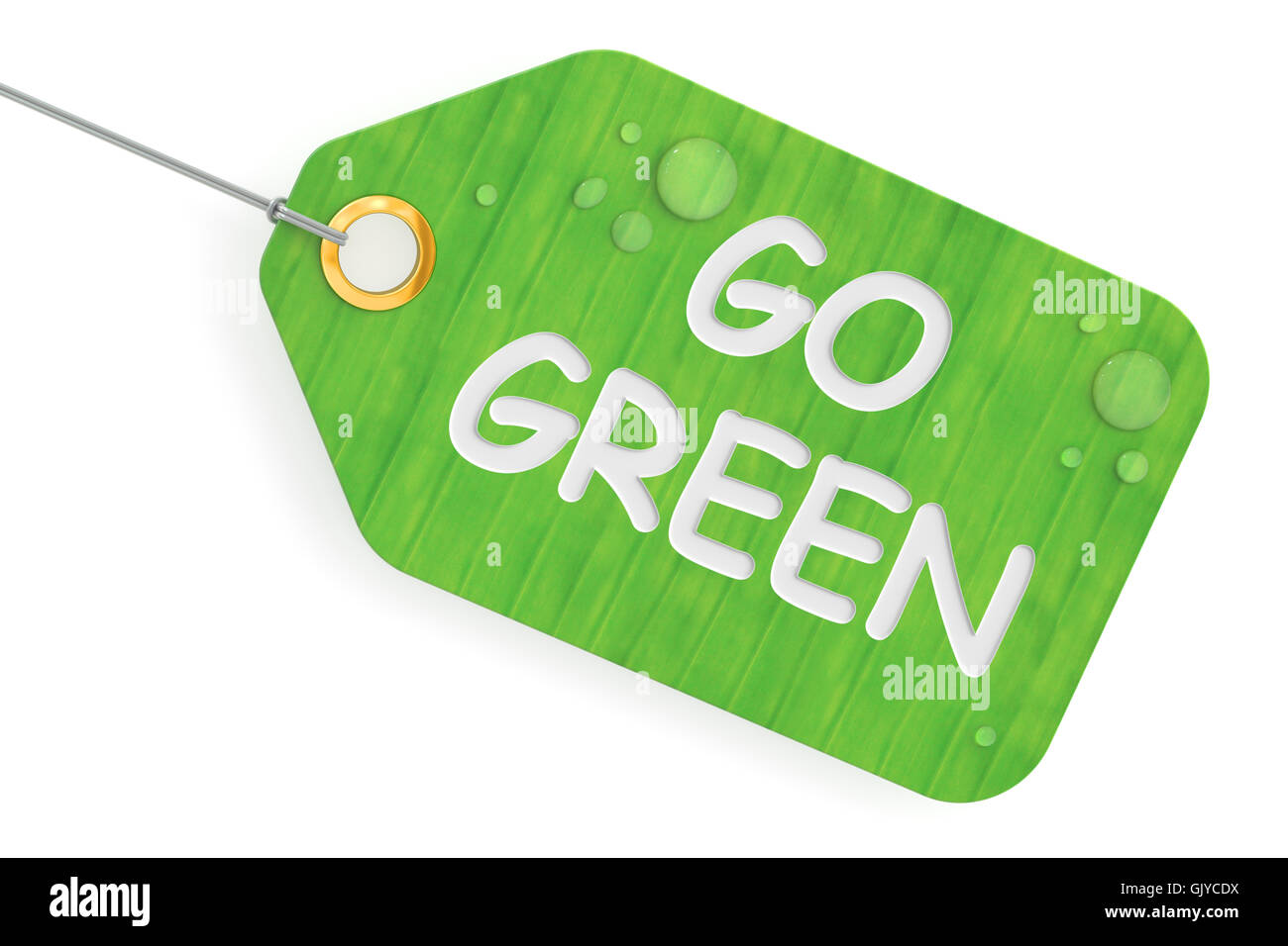 go green concept, green tag. 3D rendering isolated on white background Stock Photo