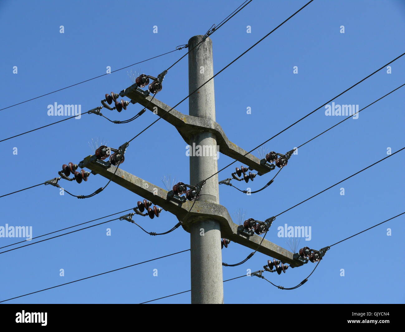 mast current mast high-tension line Stock Photo