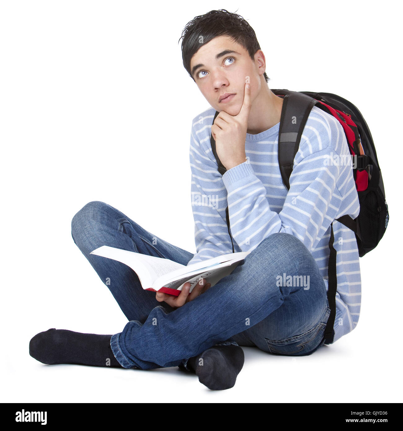 young pretty student with book thinks thoughtful student Stock Photo