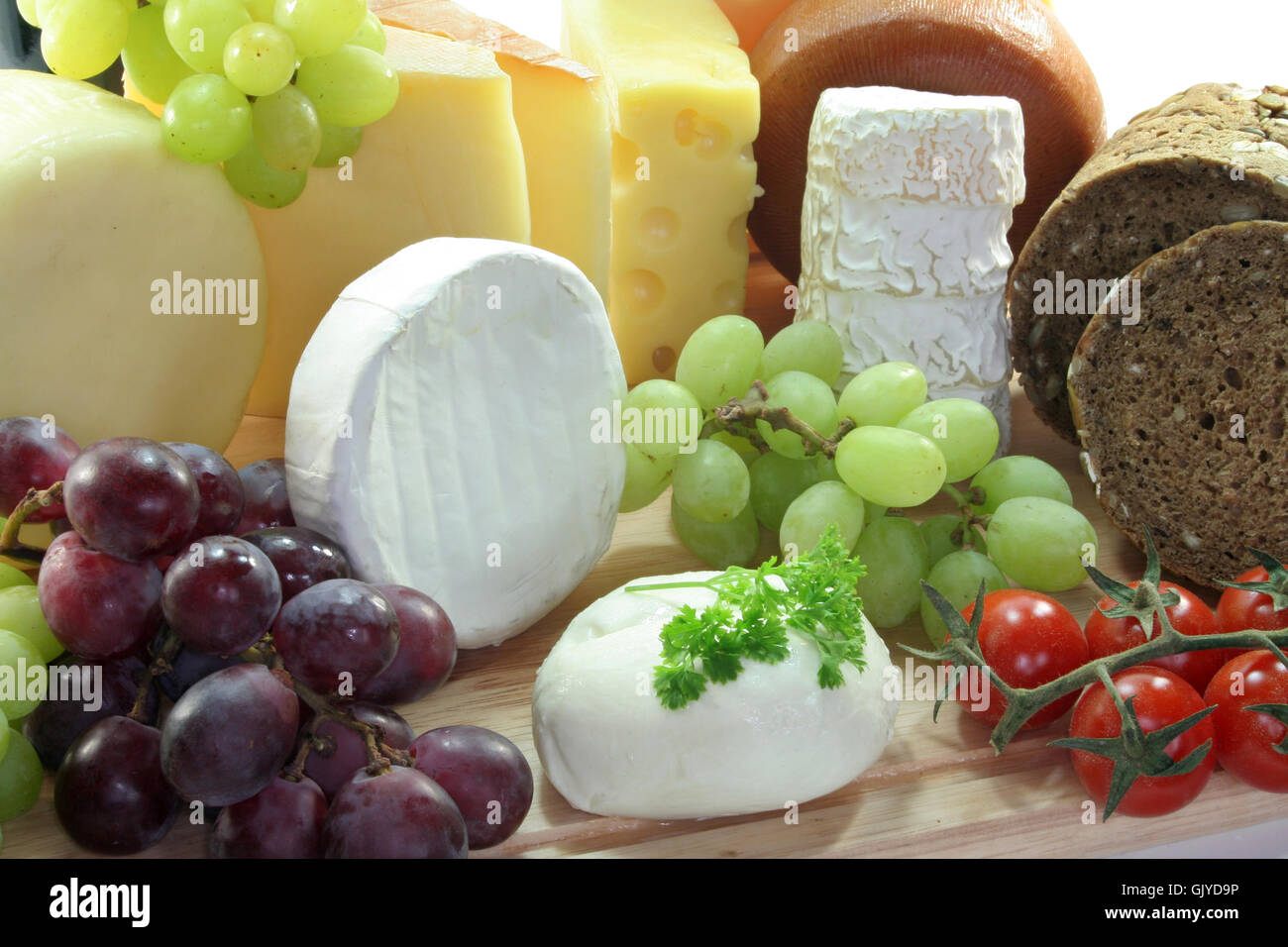 bread grapes tomatoes Stock Photo