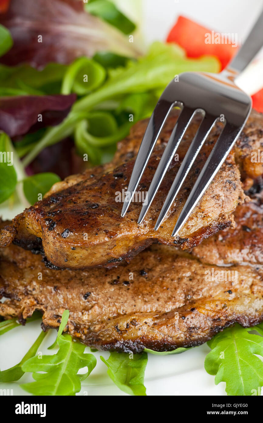 pork steak and mixed salad Stock Photo