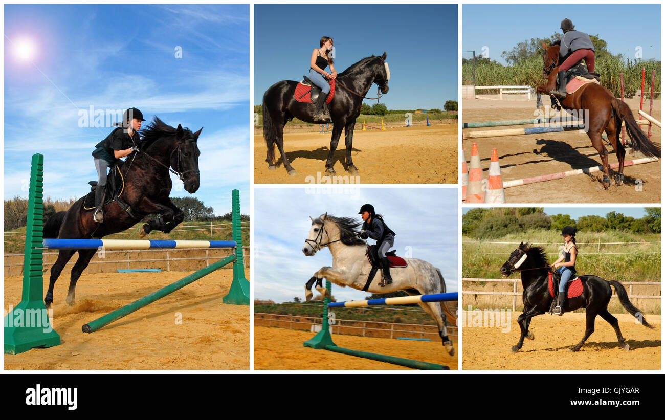 woman horse black Stock Photo