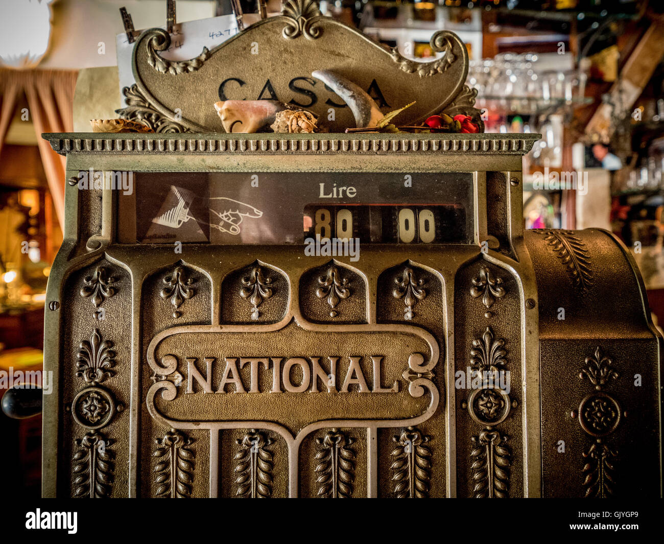 Antique cash register using lire the currency of italy between 1861