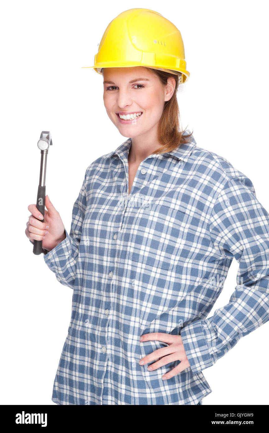 woman with hammer Stock Photo