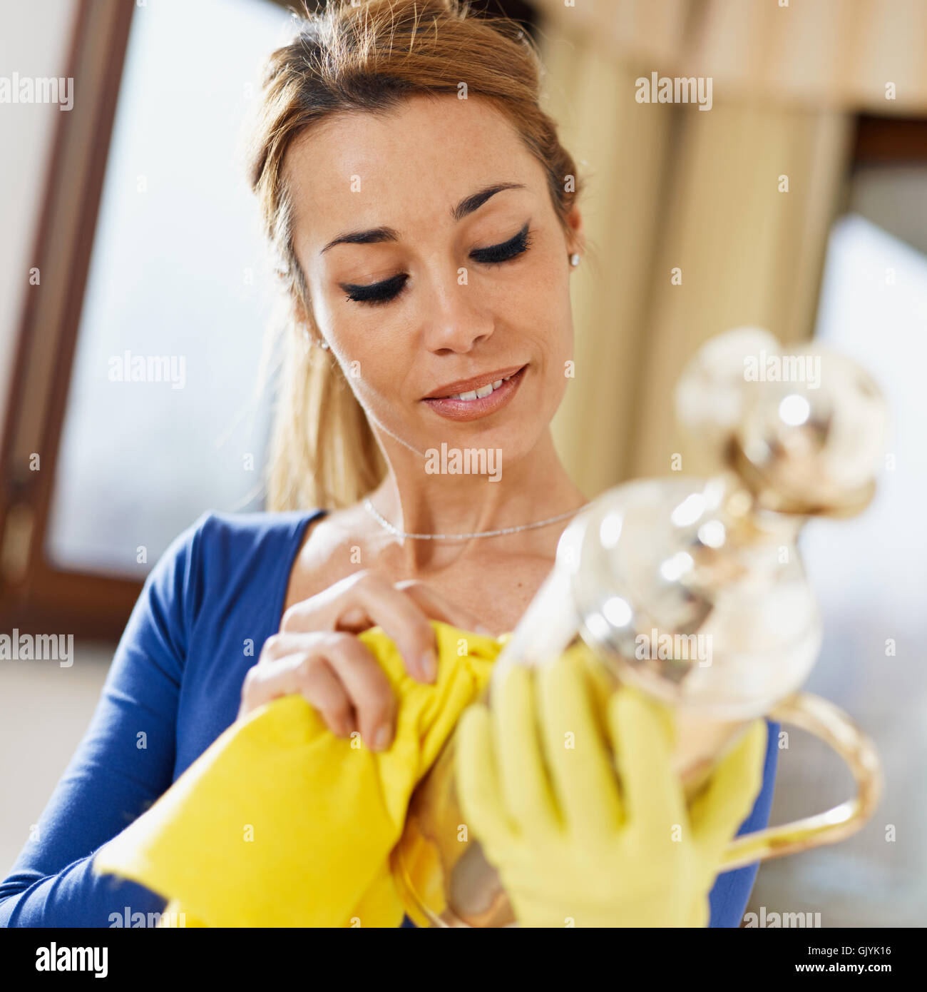 woman polish polishing Stock Photo