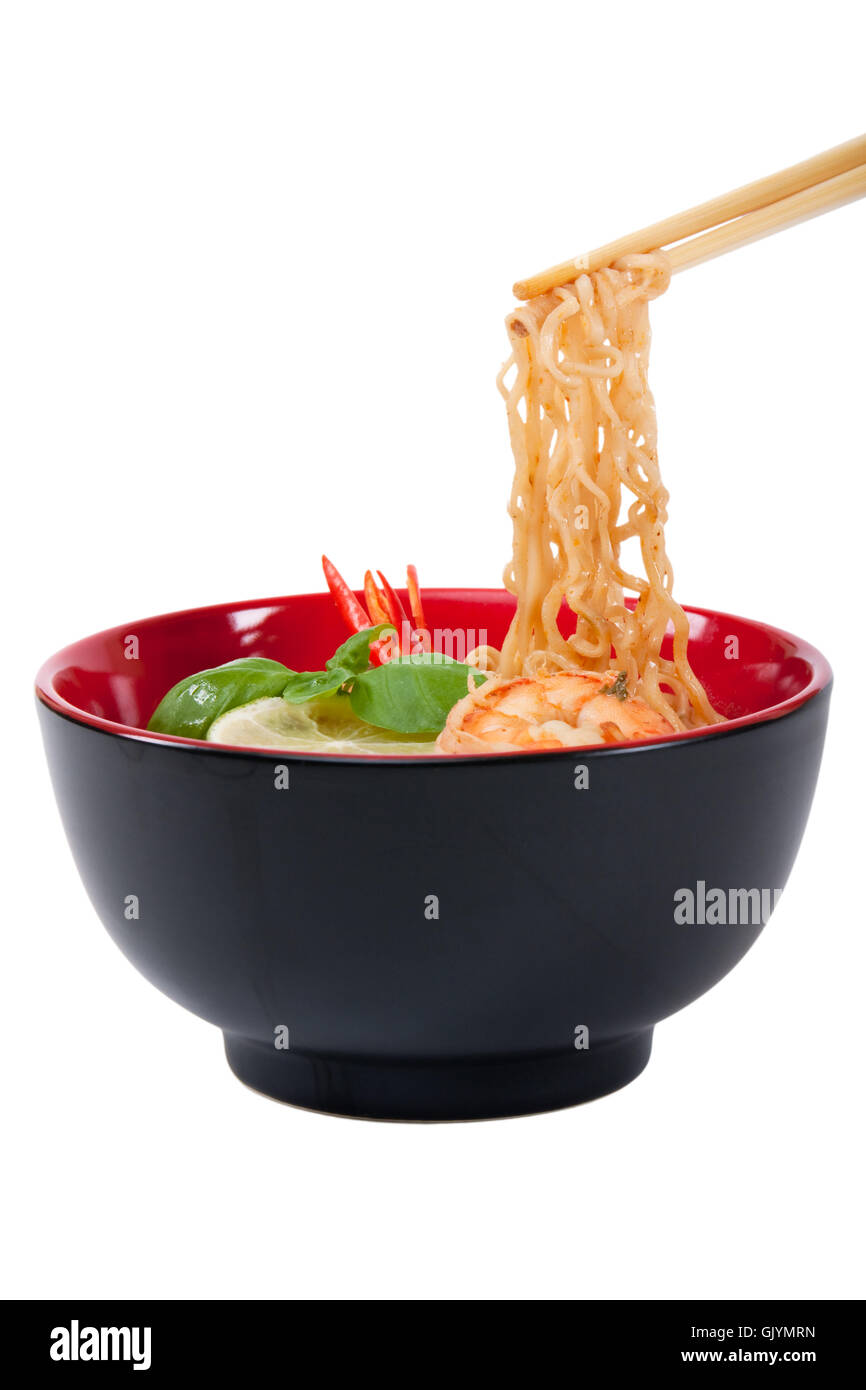 asian noodle soup in front of white background Stock Photo