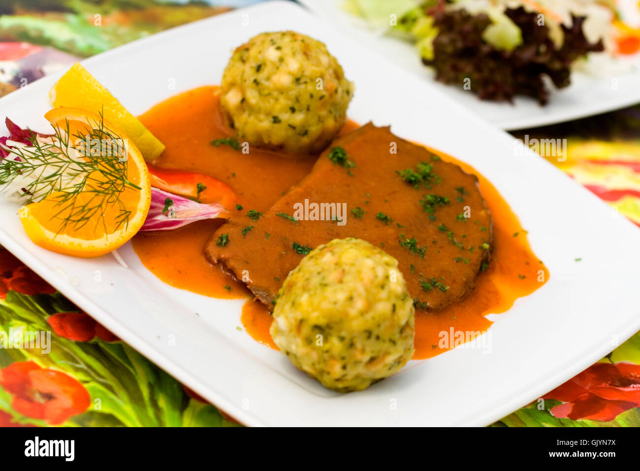 roast beef - roast beef with dumplings Stock Photo