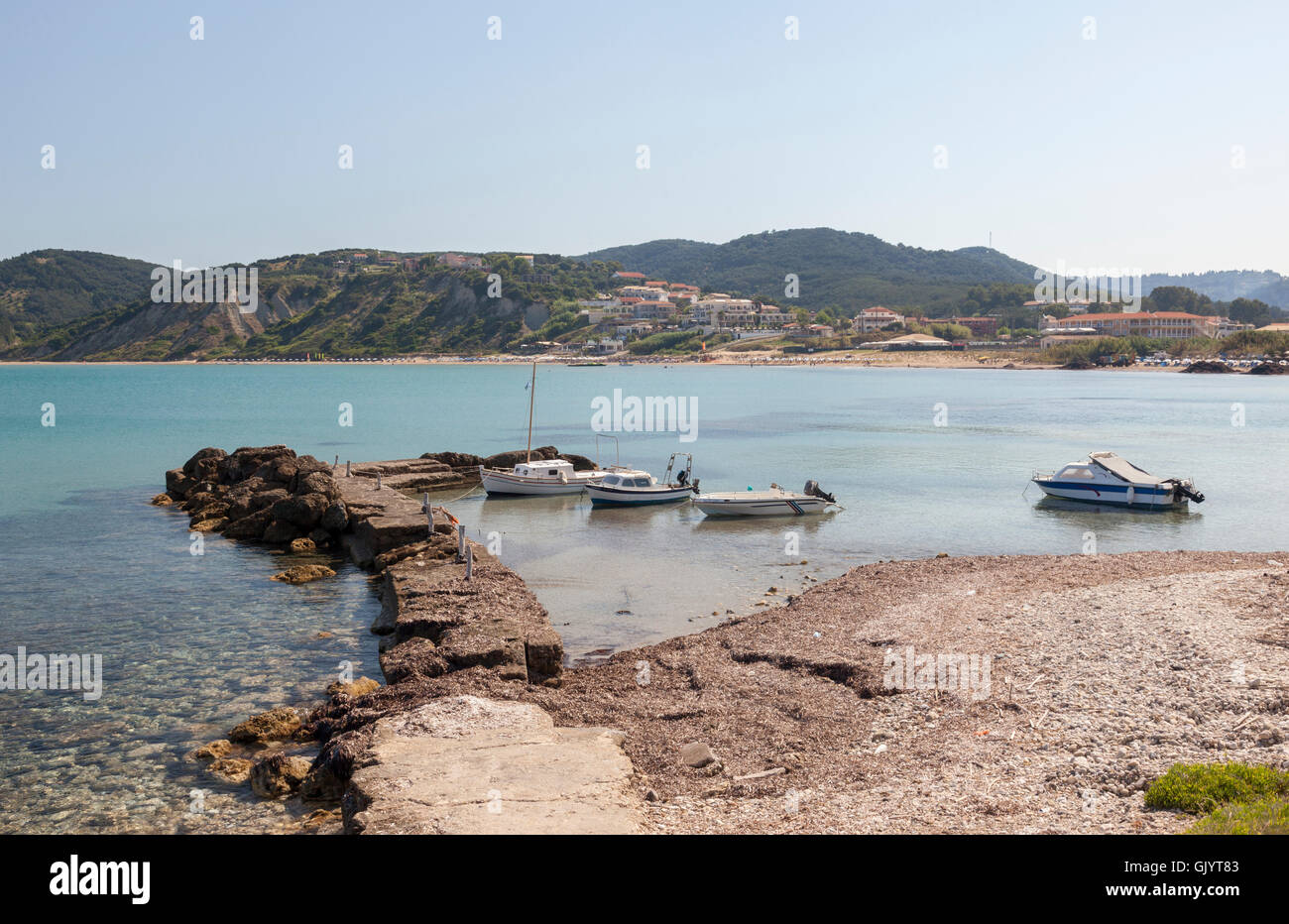 Agios Stefanos, small harbour, North-west Corfu, Ionian Island, Greek Islands, Greece Stock Photo
