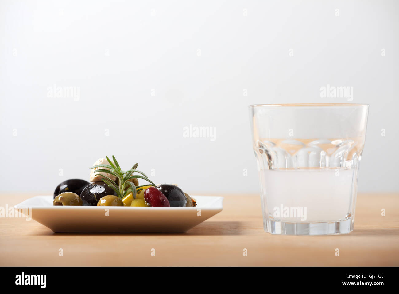 closeup of mixed antipasti with ouzo Stock Photo Alamy