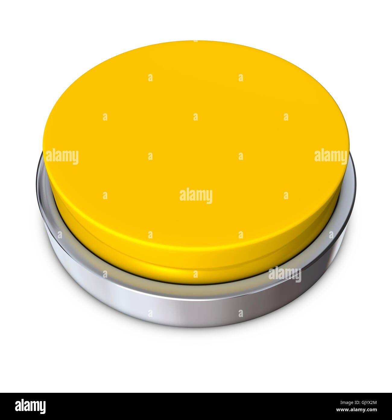 Yellow Round Button with Metallic Ring Stock Photo
