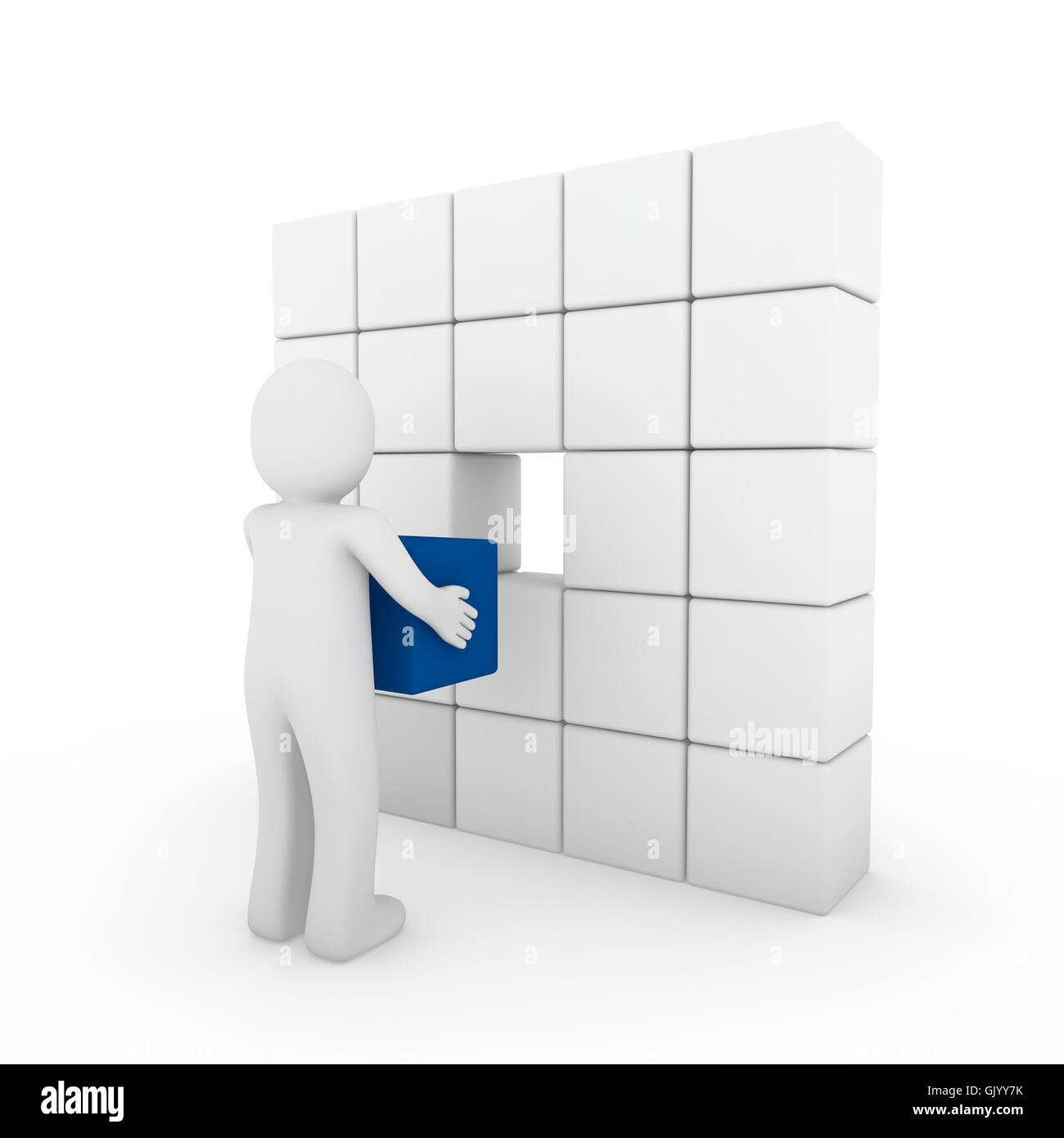 3d human cube blue white Stock Photo - Alamy
