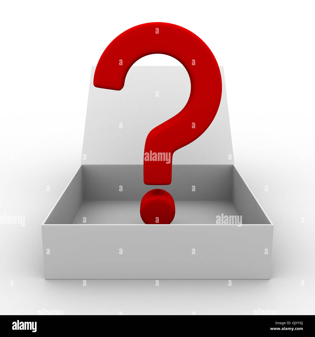 Open box with question. Isolated 3D image Stock Photo