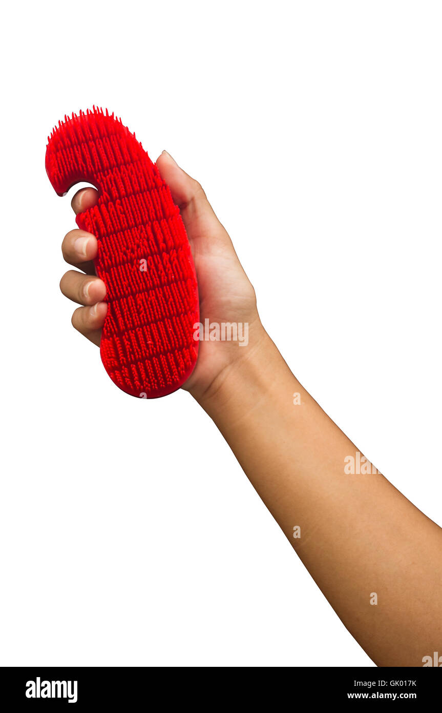 hand holding scrubbing brush Stock Photo Alamy