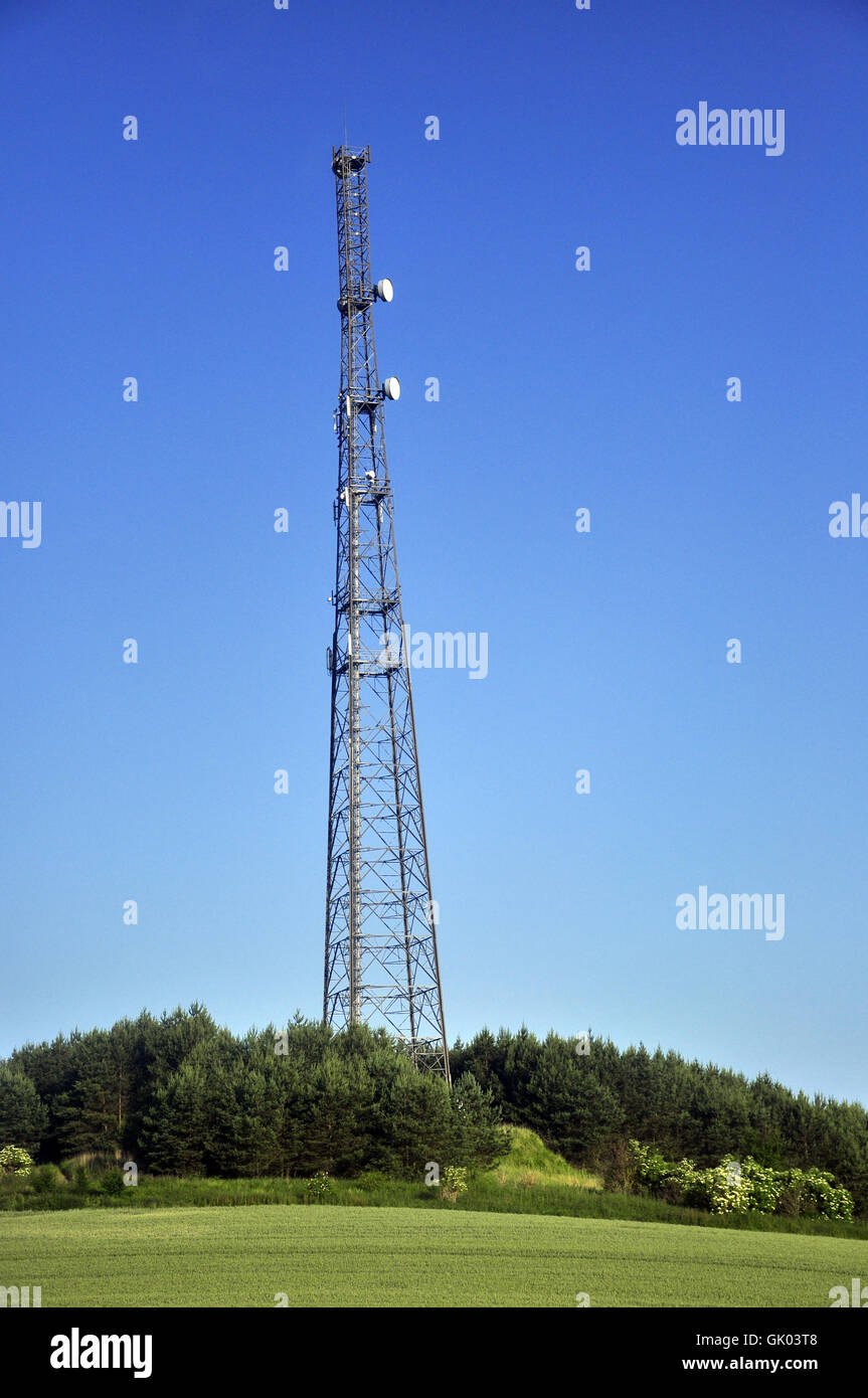 Radio tower with satellite dish Stock Photo Alamy