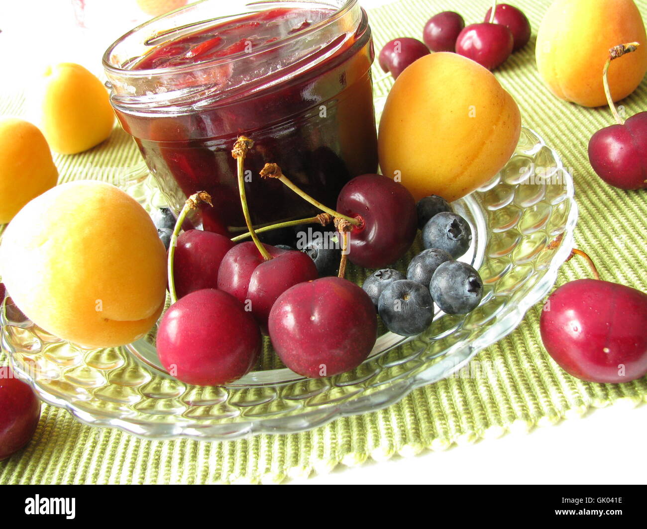 jam blueberry,cherry,apricot Stock Photo