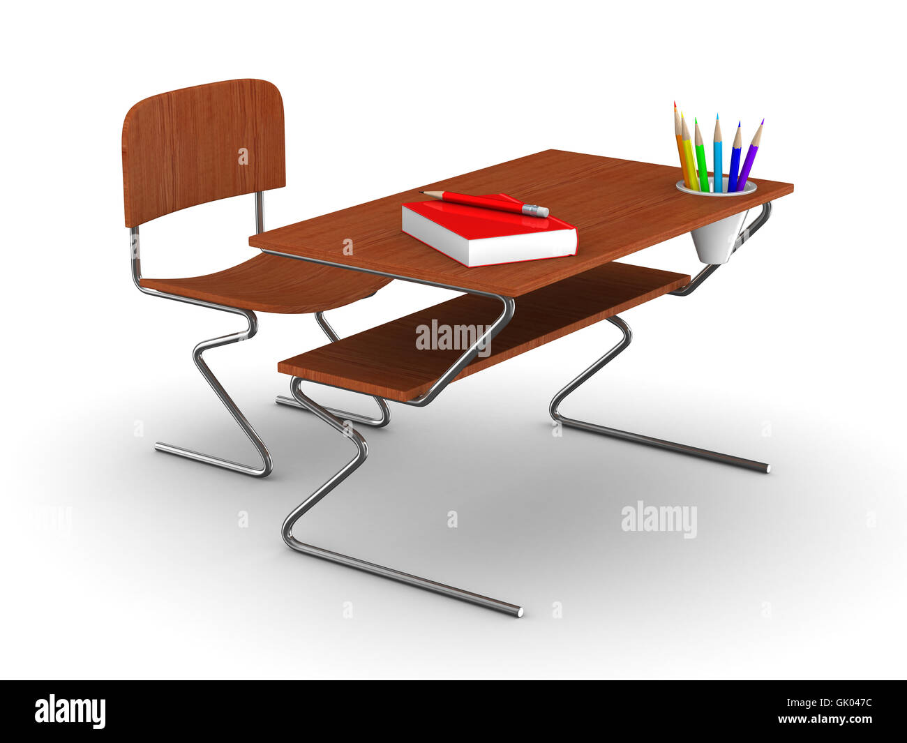 School desk and chair. Isolated 3D image Stock Photo