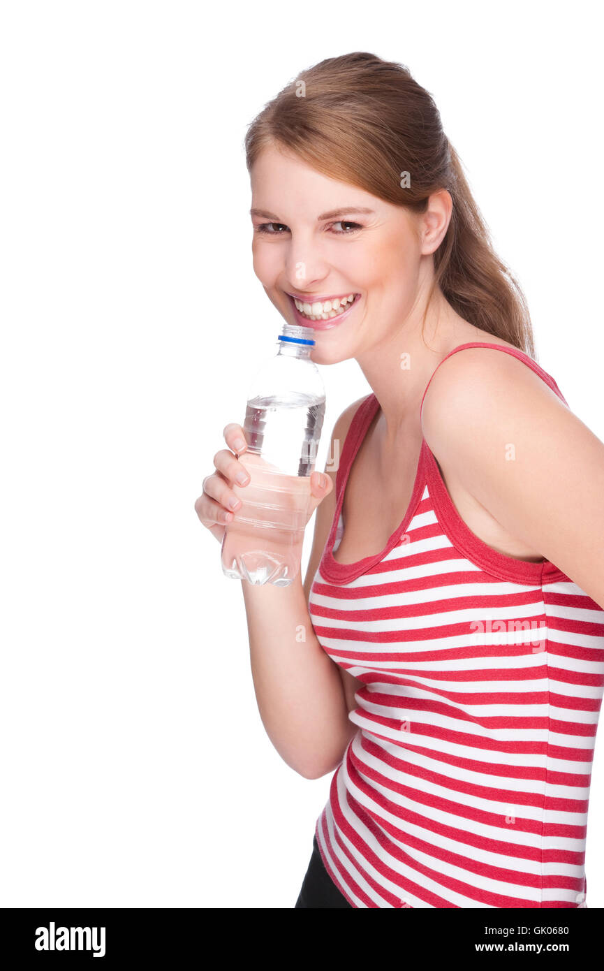 woman with water bottle Stock Photo
