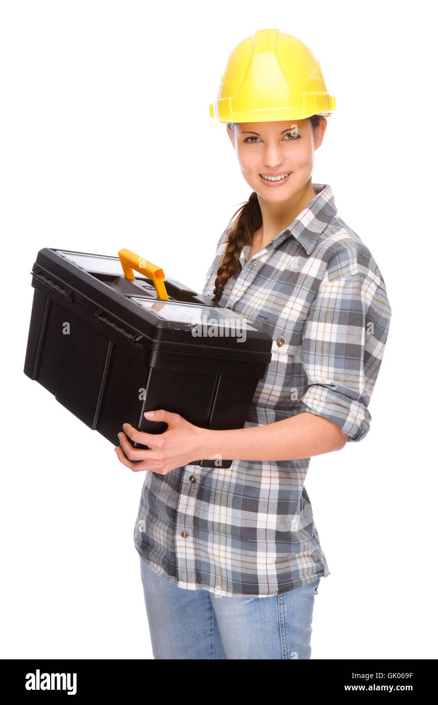 woman with toolbox Stock Photo