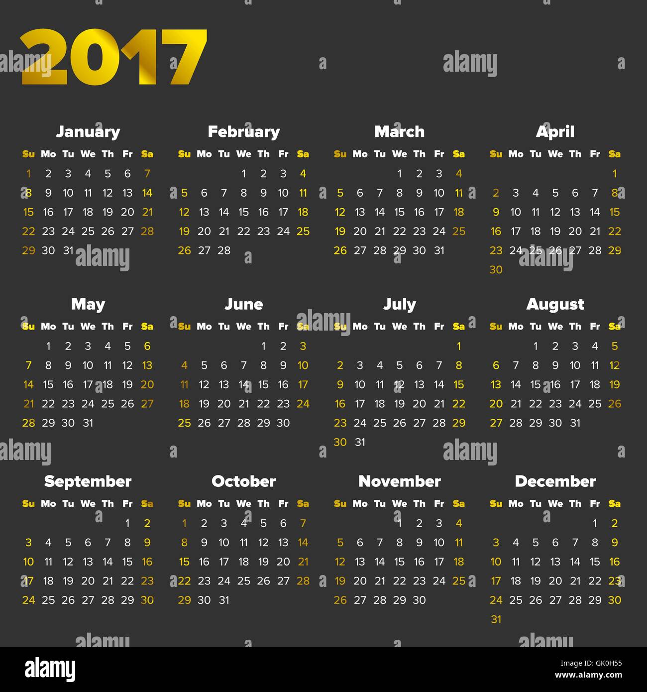 Calendar for 2017 Stock Vector Image & Art - Alamy