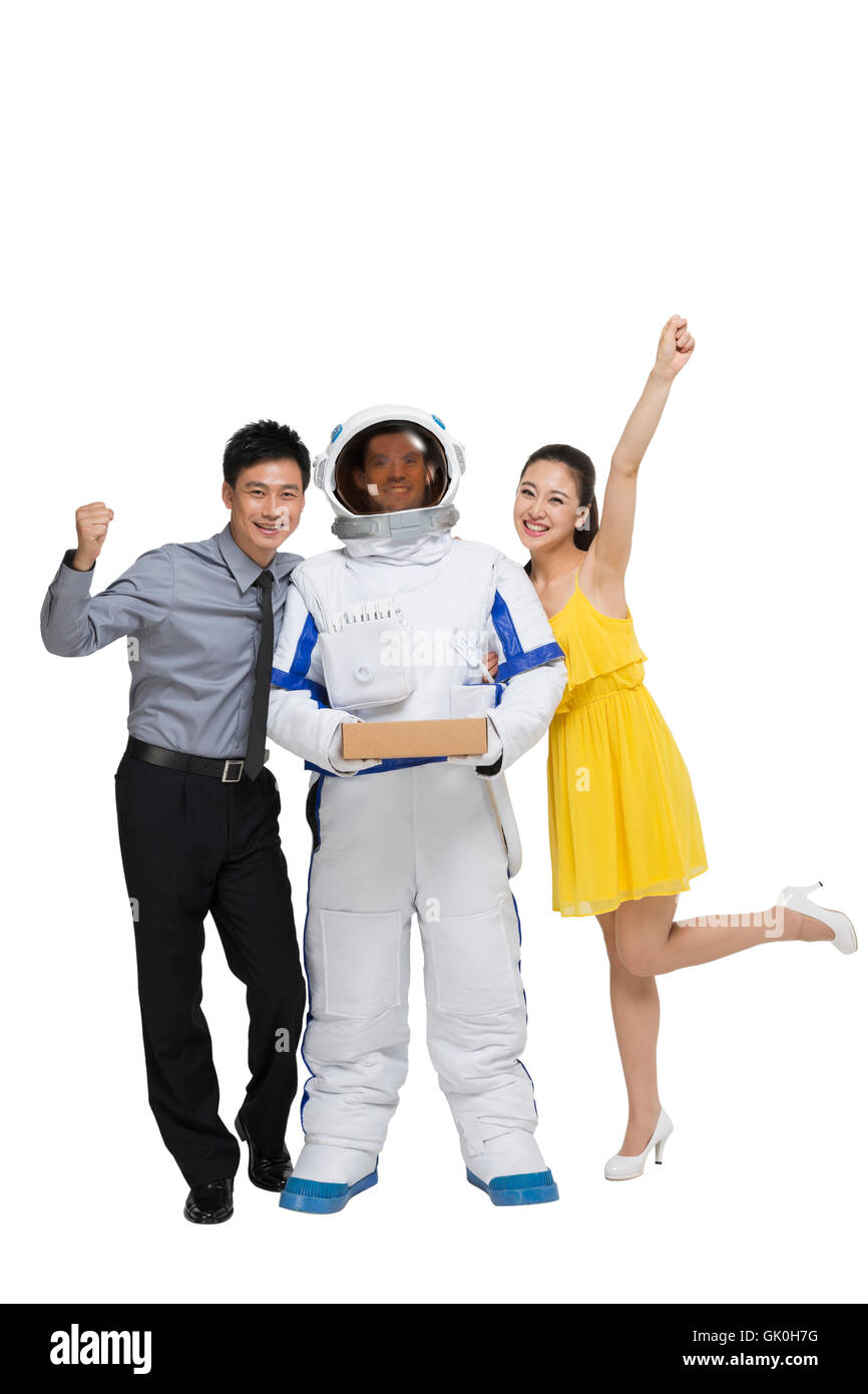 Studio shot astronaut express delivery Stock Photo