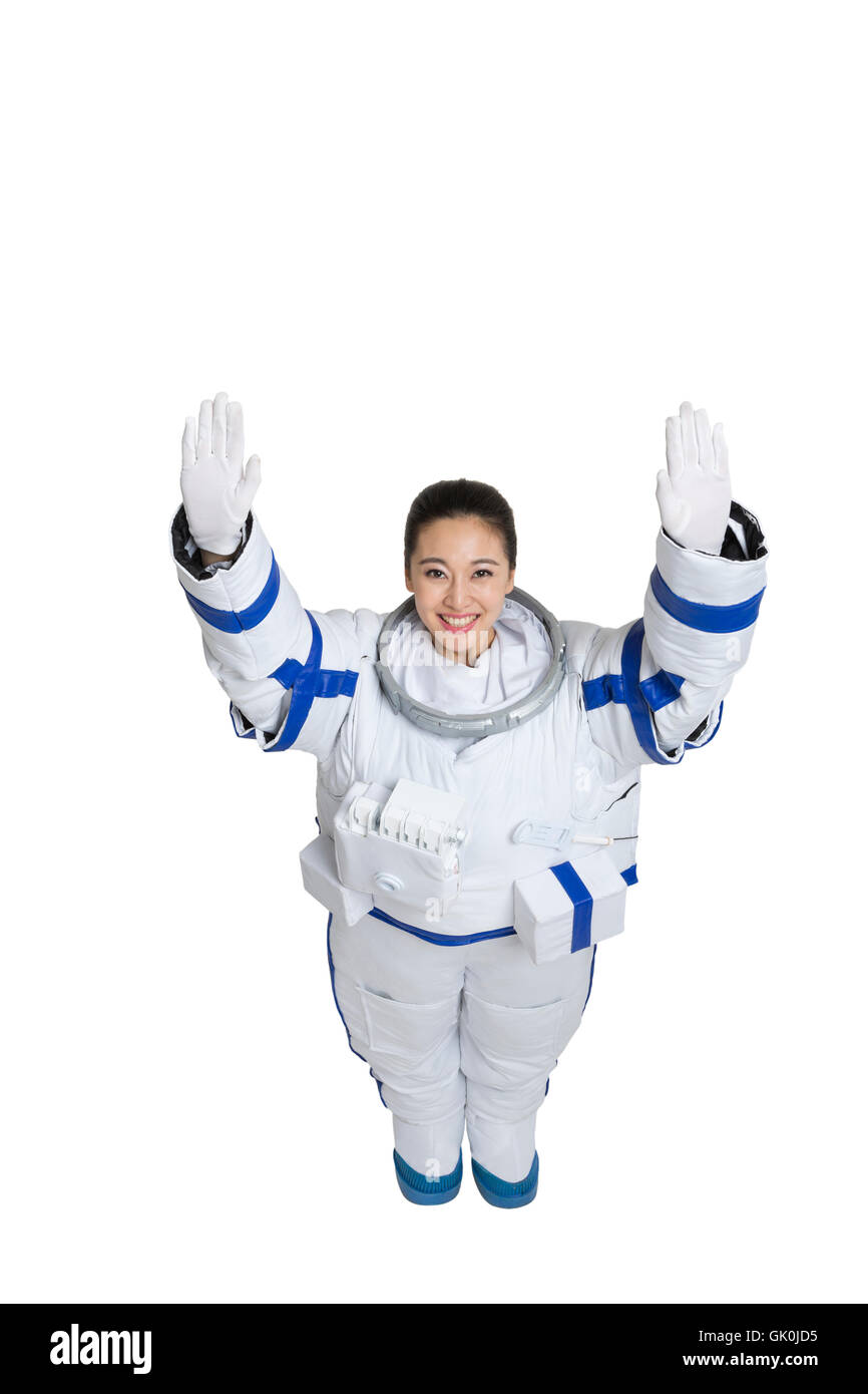 Studio shot female astronaut Stock Photo