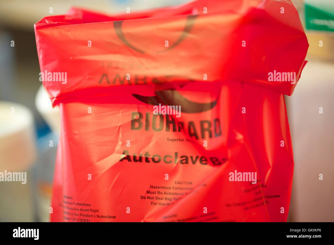 Laboratory biohazard bag. Stock Photo