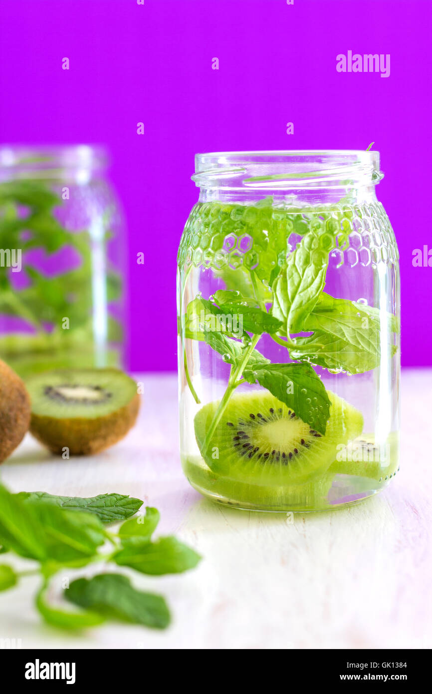 Kiwi and Mint Infused Water Stock Photo
