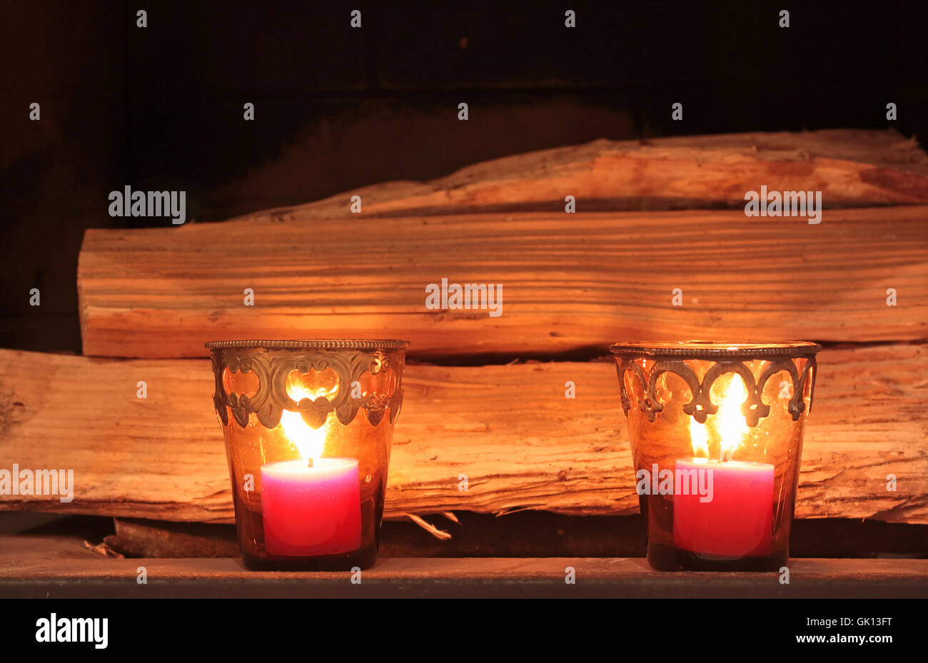 burning candles as christmas decoration Stock Photo