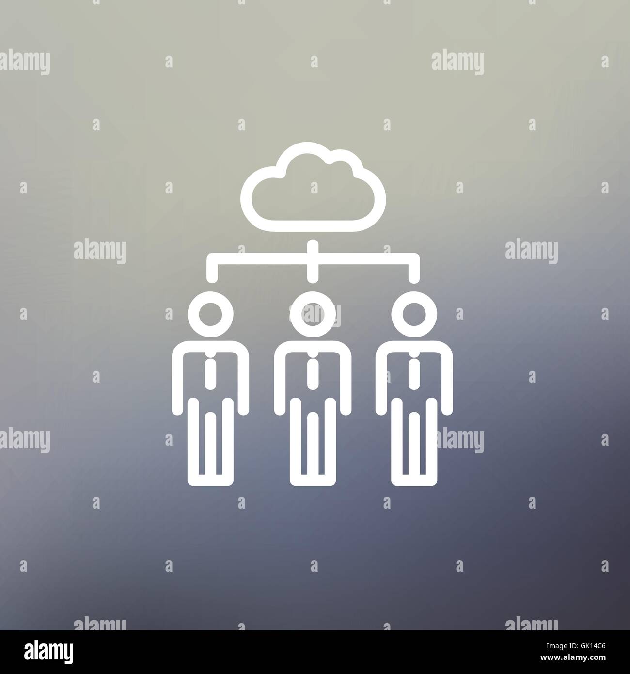 Three businessmen under the cloud thin line icon Stock Vector