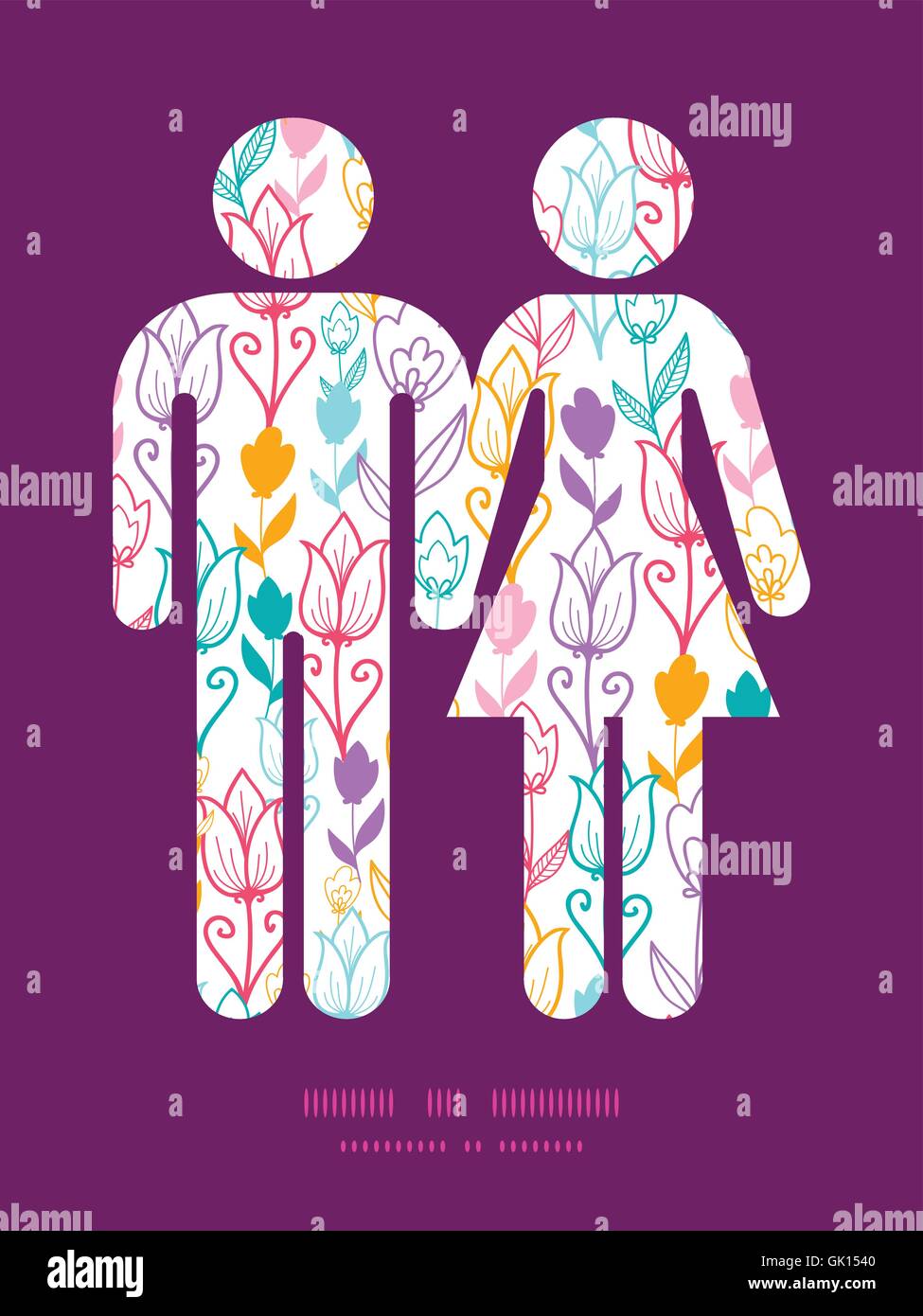 Vector colorful tulip flowers couple in love silhouettes frame p Stock ...