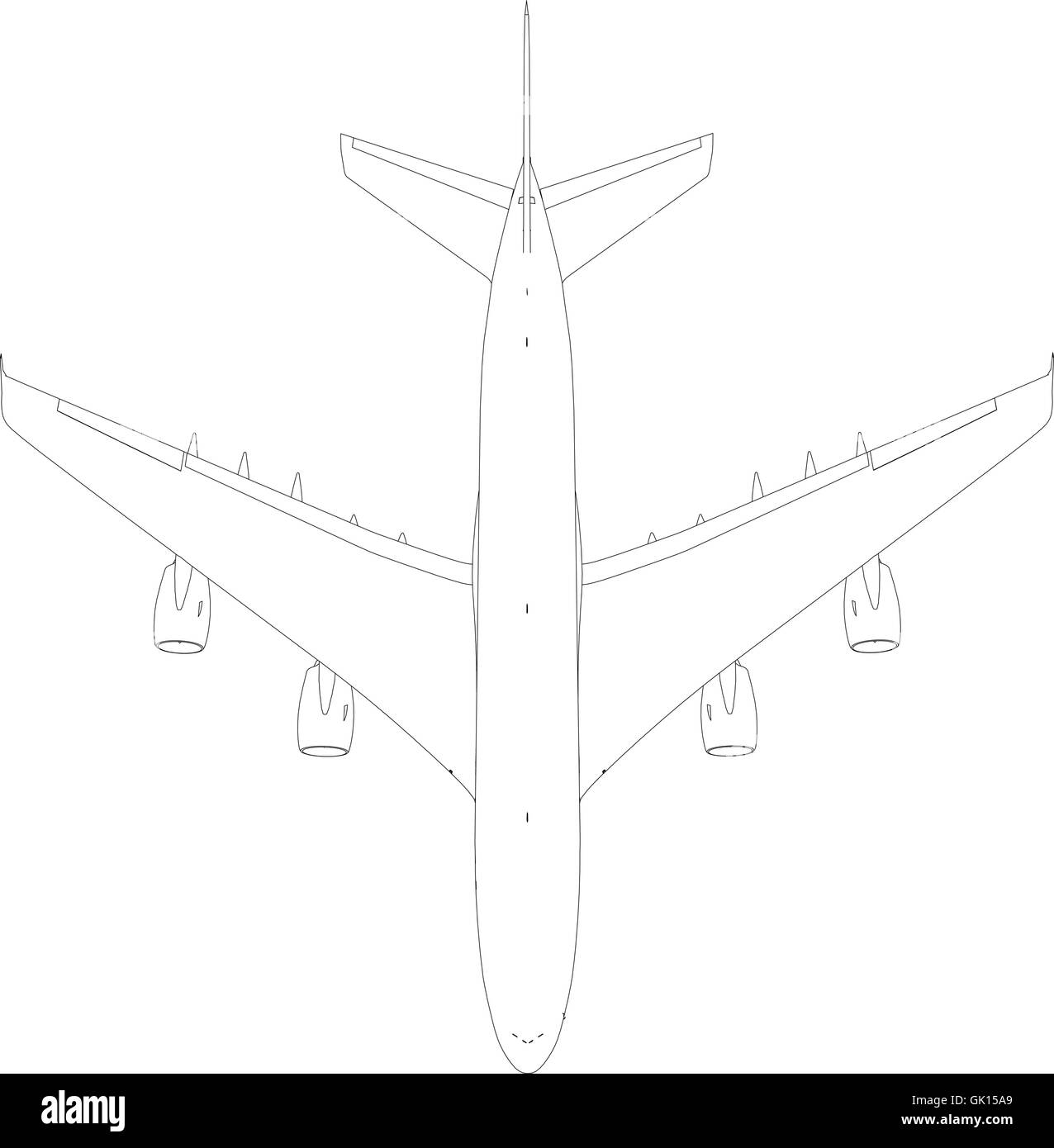 Drawing of wire-frame airplane. Top view. Vector Illustration Stock Vector