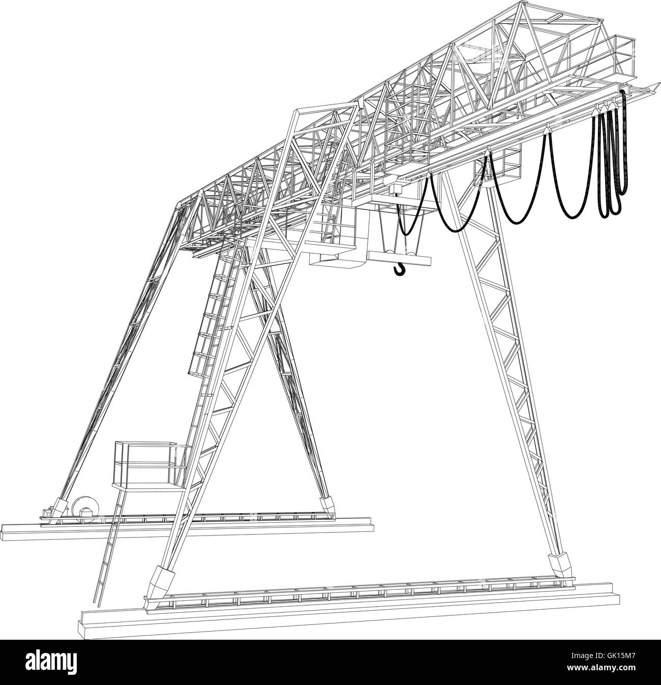 Gantry crane. Wire-frame. Vector rendering of 3d Stock Vector