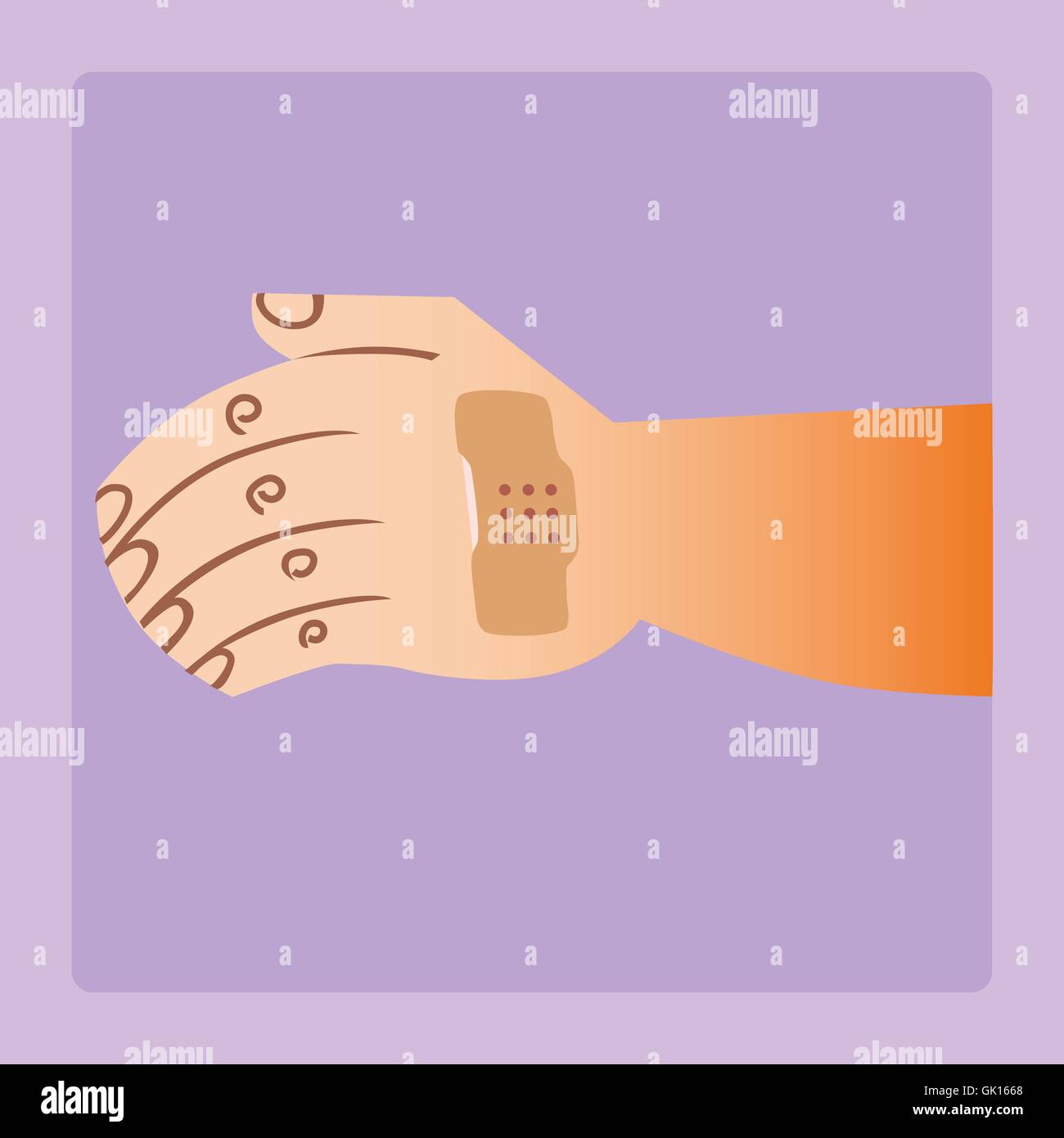 wound on his arm taped patch Stock Vector