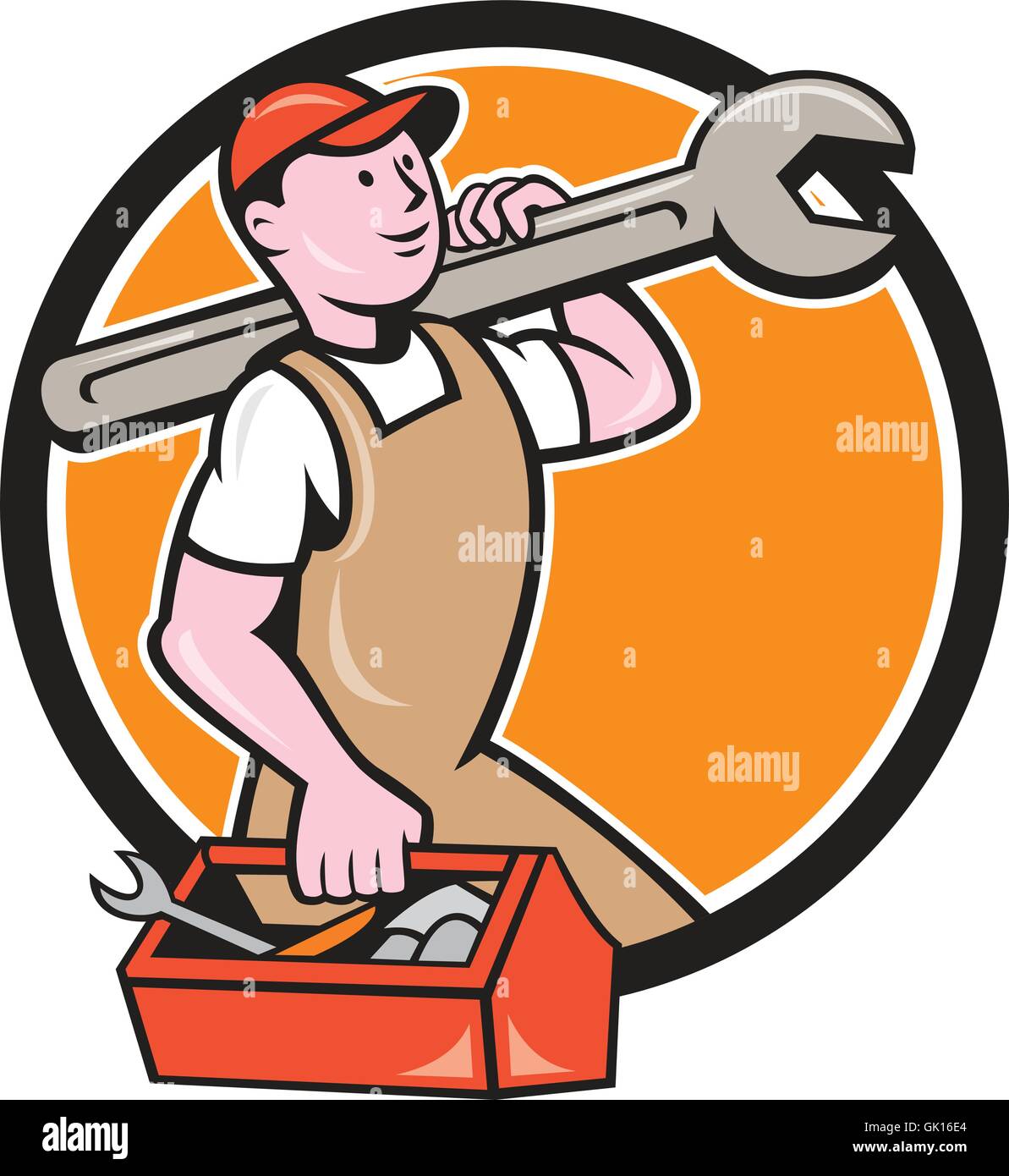 Mechanic Carrying Spanner Toolbox Circle Cartoon Stock Vector Image Art Alamy