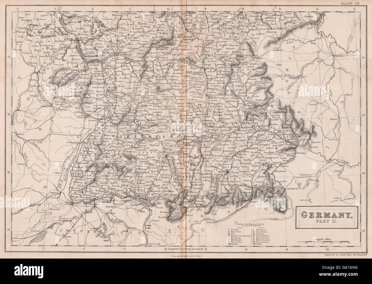 Southern Germany. Railways. BRITANNICA, 1860 antique map Stock Photo ...