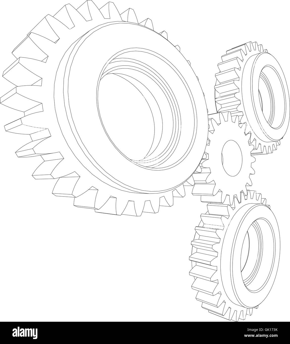 Sketch of wire-frame gears. Perspective view. Teamwork concept. Vector ...