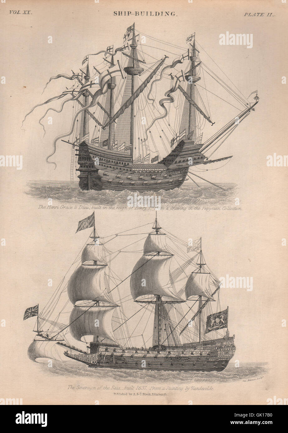 The Henri Grace à Dieu, built c1500. The Sovereign of the Seas, built