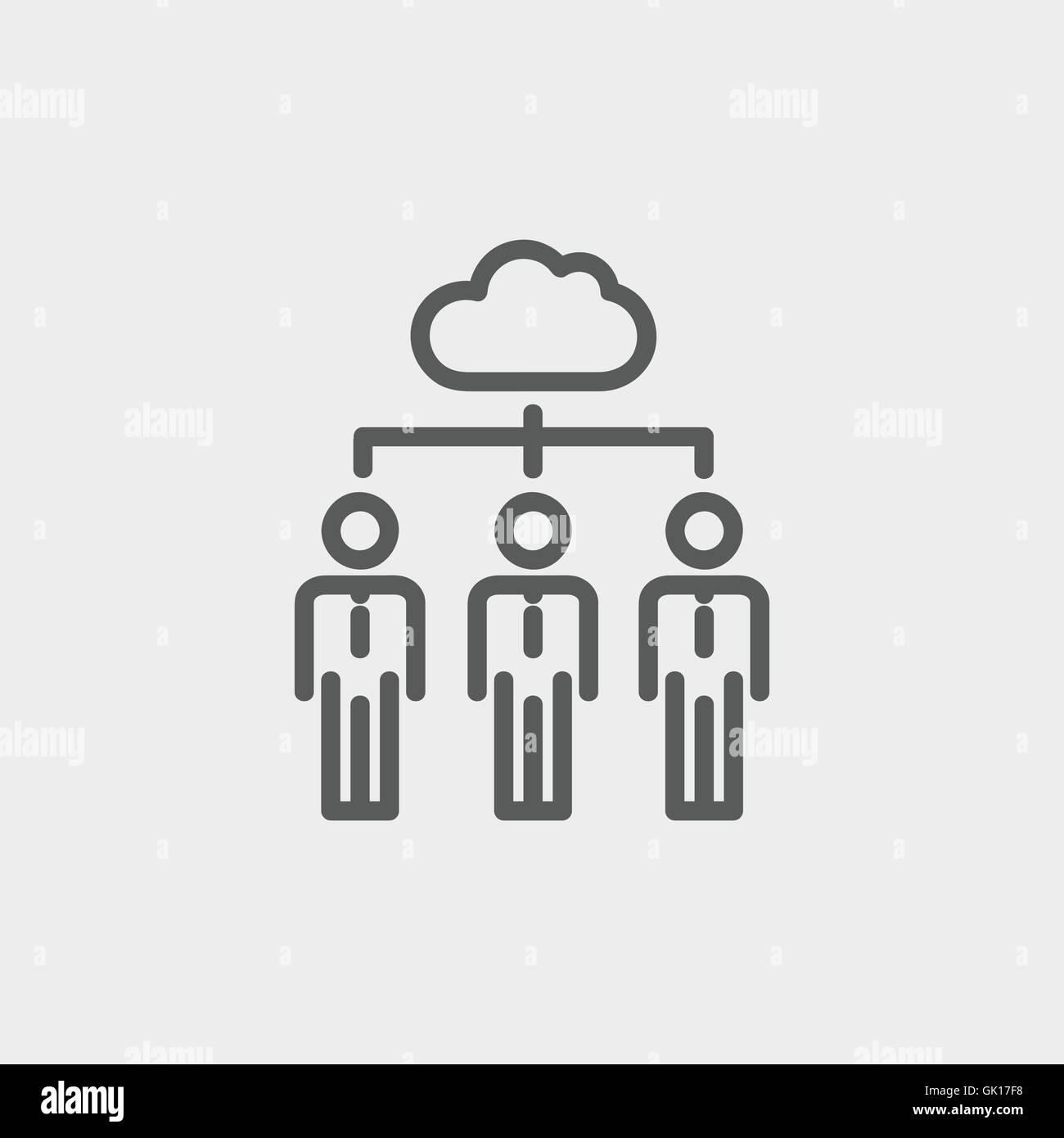 Three businessmen under the cloud thin line icon Stock Vector