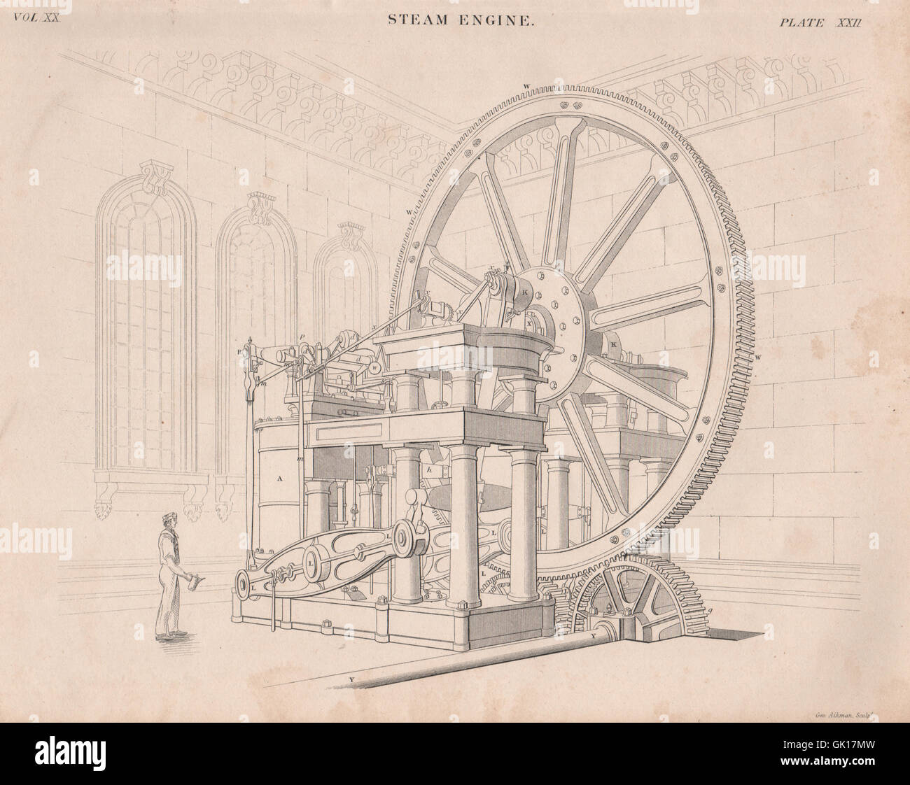VICTORIAN ENGINEERING DRAWING. Steam engine, antique print 1860 Stock