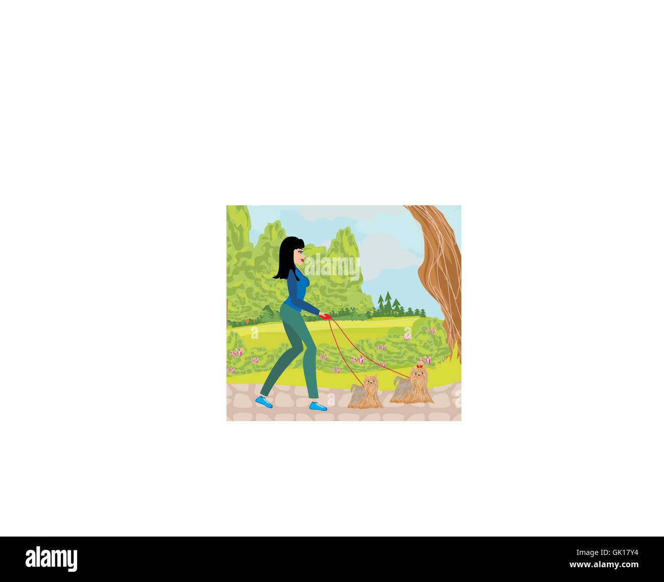 walk the dogs in the park Stock Vector