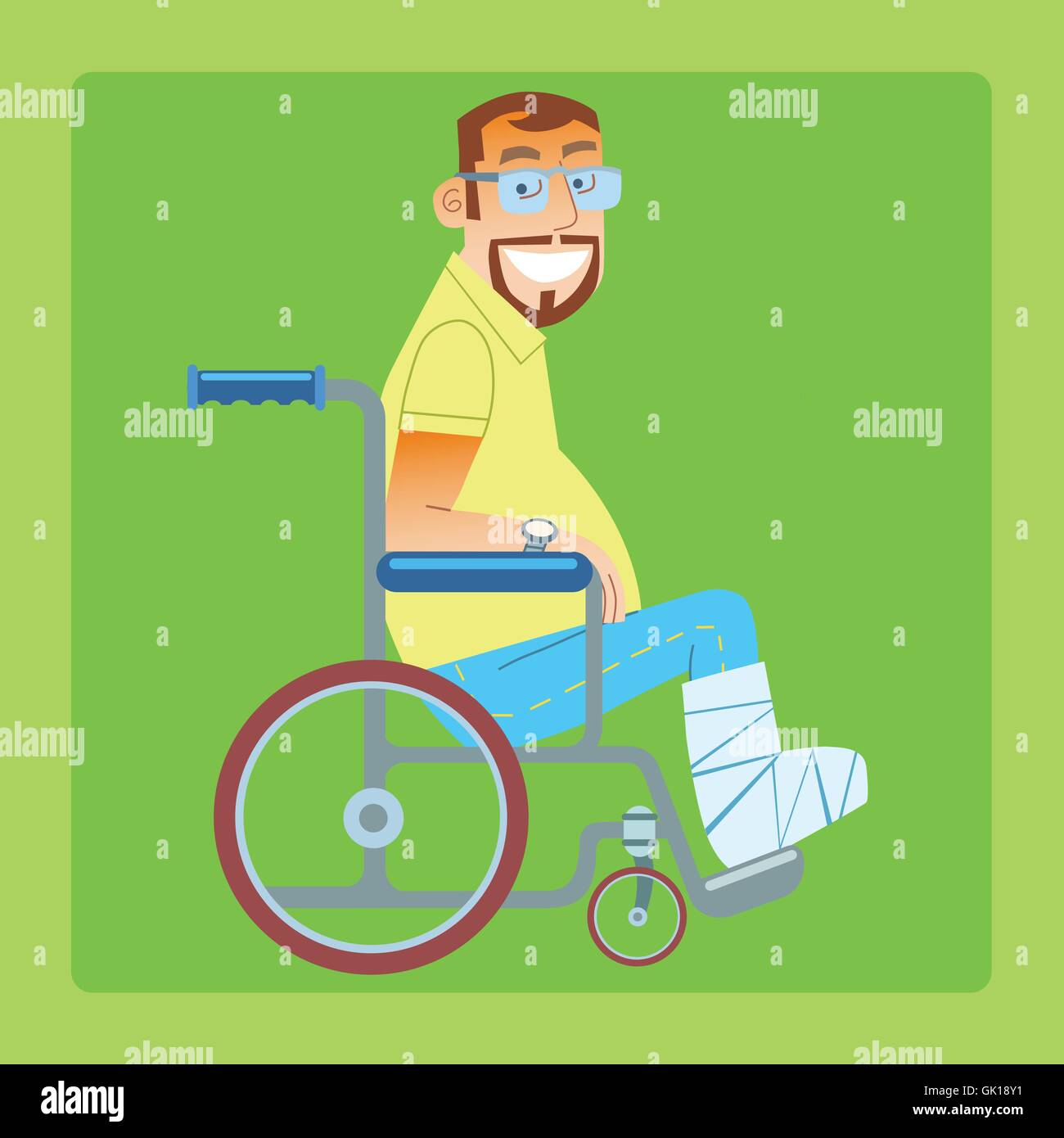 broken leg trauma patient wheelchair Stock Vector