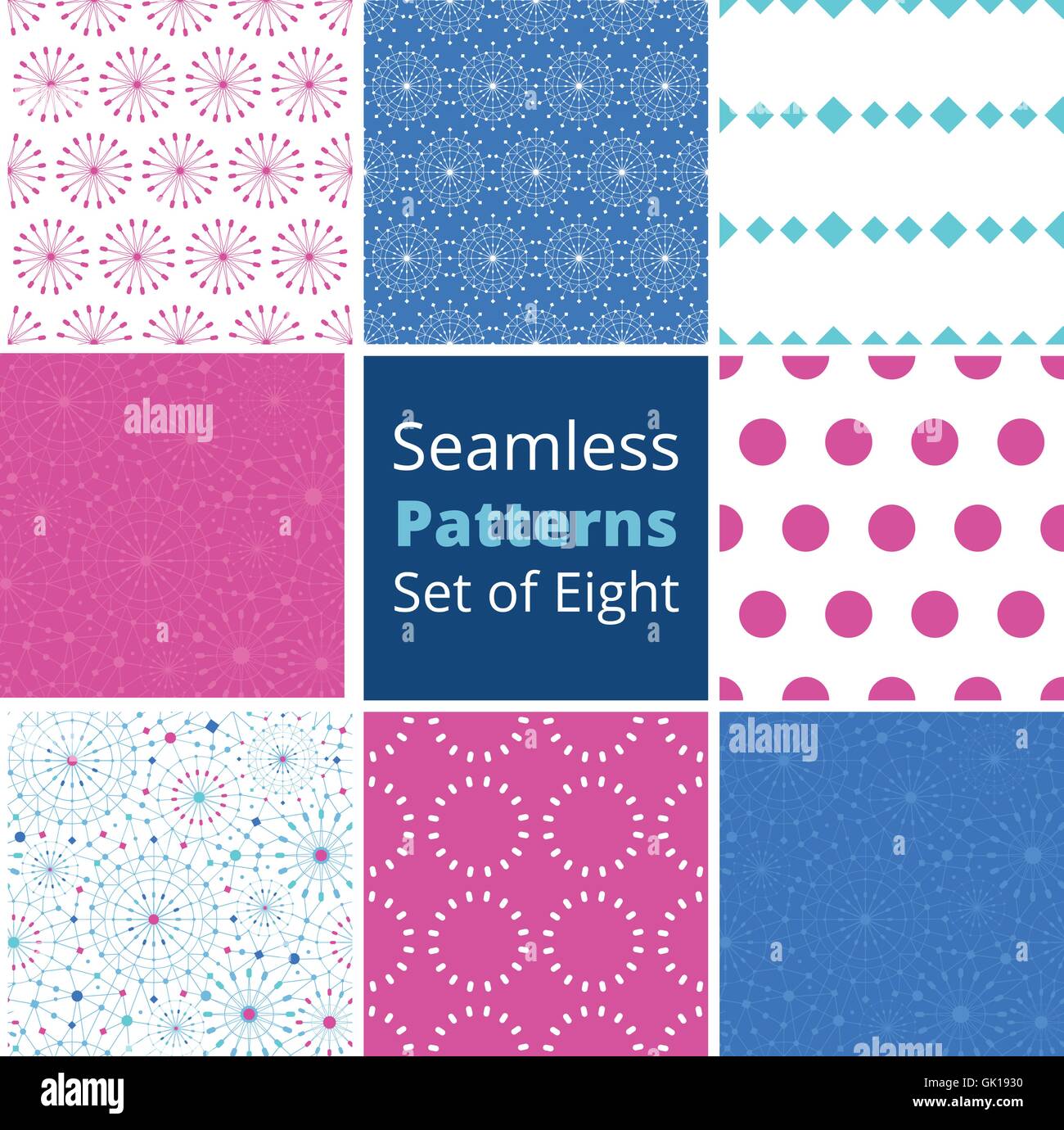 Vector blue abstract line art circles set of eight matching colorful