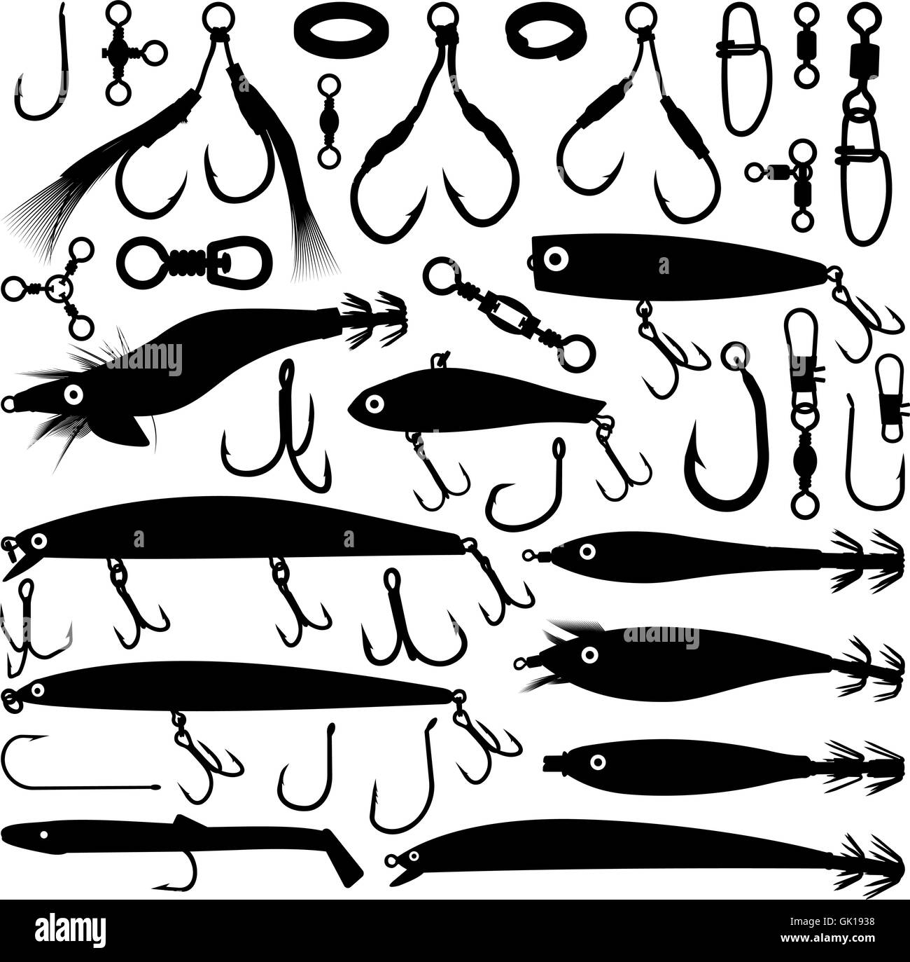 Fishing illustration lures Black and White Stock Photos & Images - Alamy