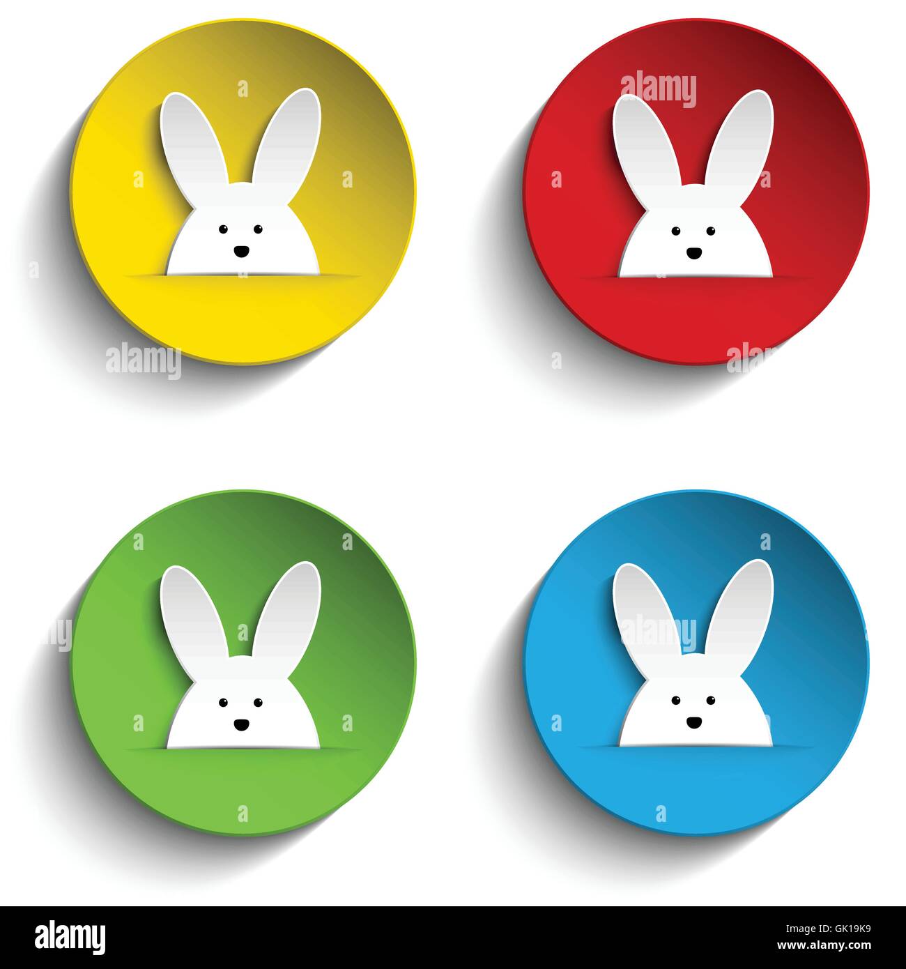 Set of Four Happy Easter Bunny Stickers Stock Vector